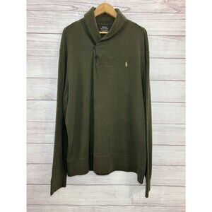 Vintage 90s Polo Ralph Lauren Fisherman Sweater Mens XL  Olive Green Shawl Pony